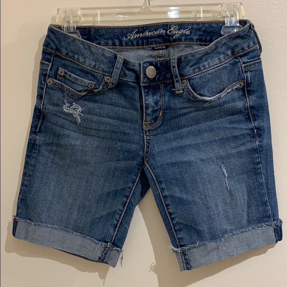 American Eagle stretch denim shorts size 0, 5” leg